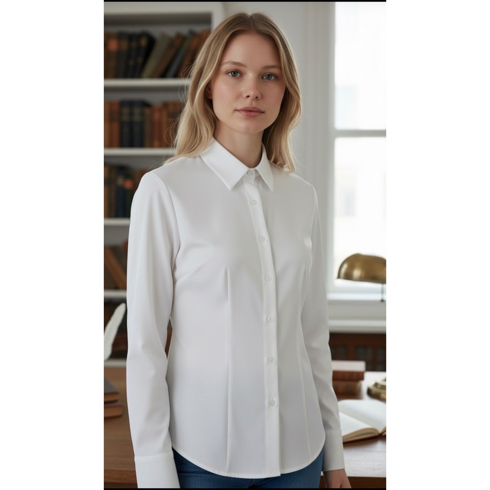 Four Way Stretch Dark Academia Button Down Shirt S Professional White Blouse